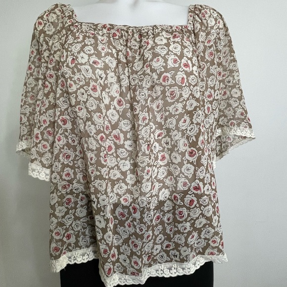 XXl Woven Loose Floral Blouse Top Cocoa Cream Pink size S - Picture 4 of 9